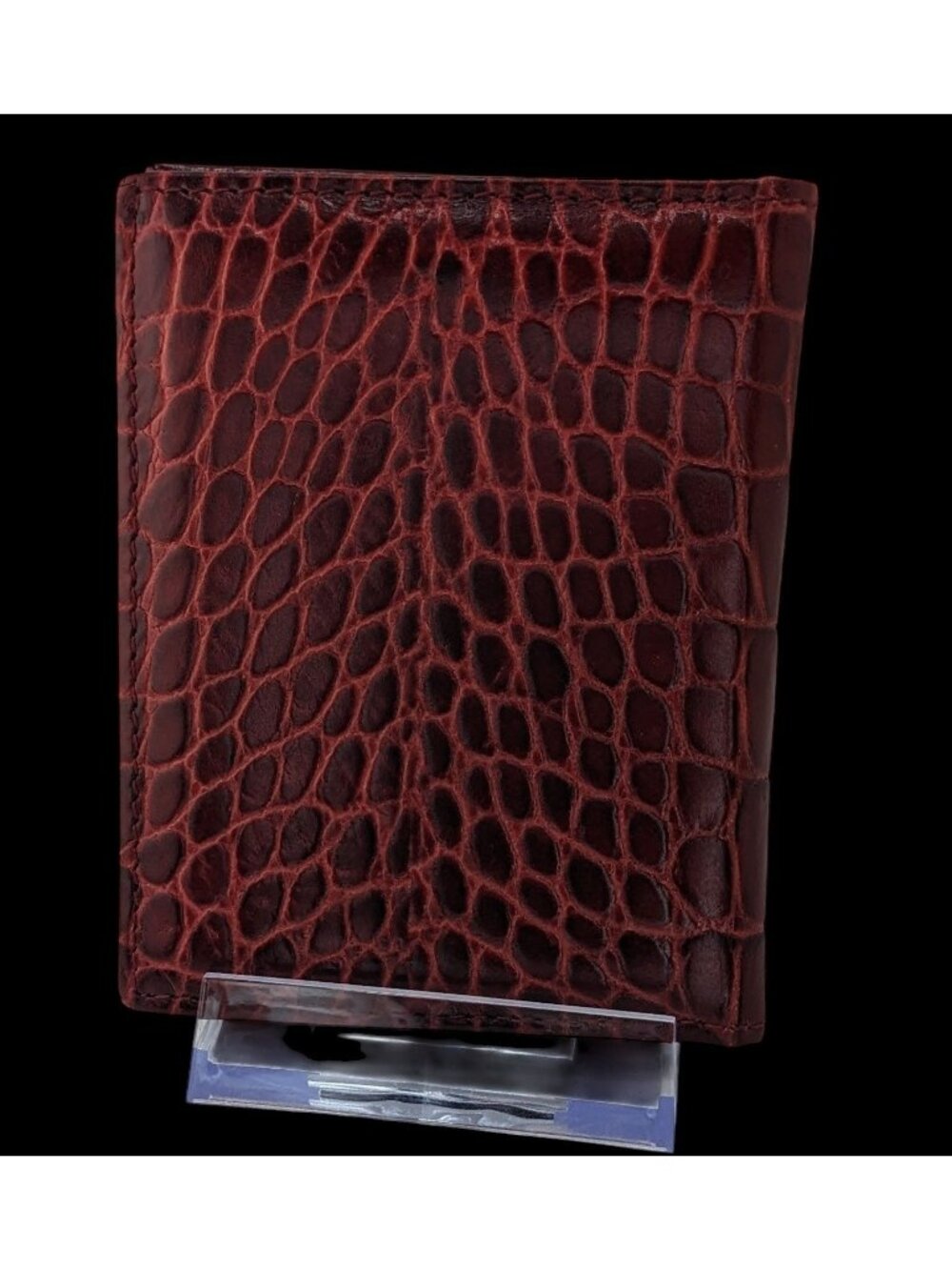 Graphic Image Genuine Leather Crocodile Texture ID Holder Wallet Made In USA Bur